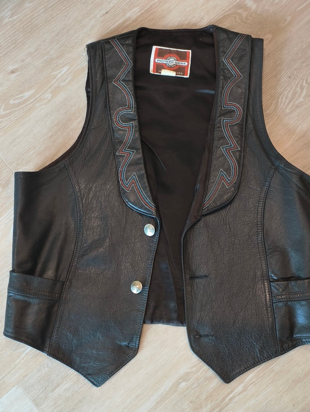 PIONEER Black Leather Western-Style Men's Vest